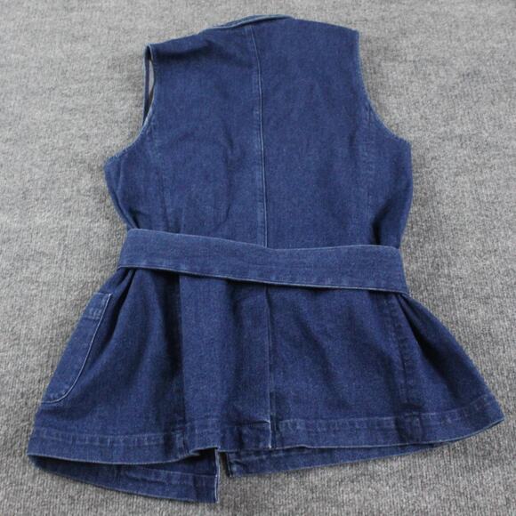 Sezane Jacket Small Antonina Vest Denim Blazer Belted Sleeveless Waistcoat Blue - Picture 6 of 10